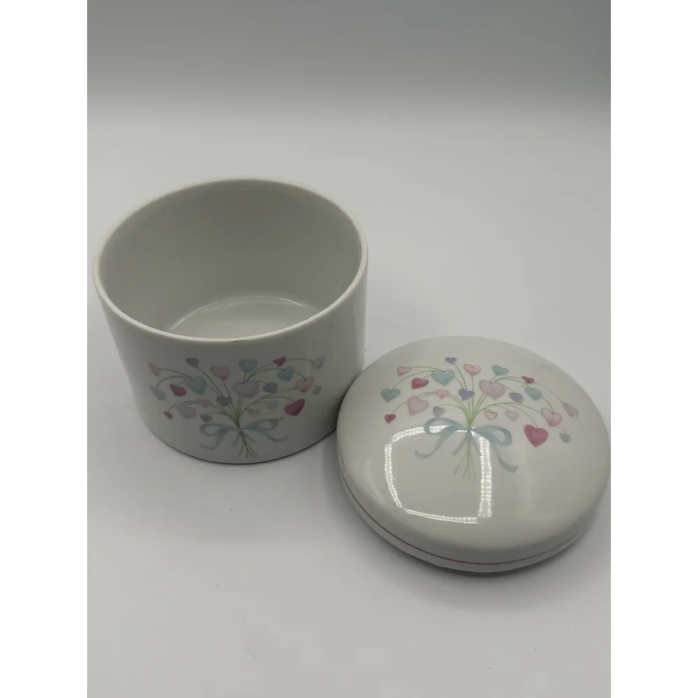 Vintage FDTA Pastel Heart Bouquet Canister/ Trinket Jar 1987